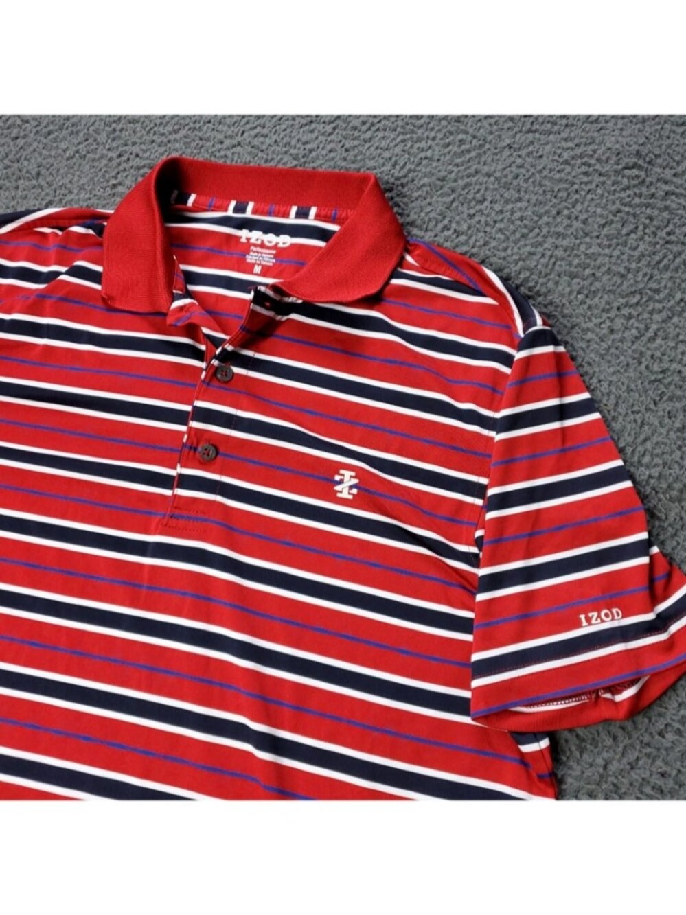 IZOD Performance Golf Polo Shirt Mens M Medium Short Sleeve Striped Red